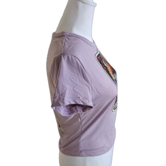 Upcycled Purple Crop Top  Hot Mess Express Graphic Tee Handmade OOAK Size L - Picture 7 of 17